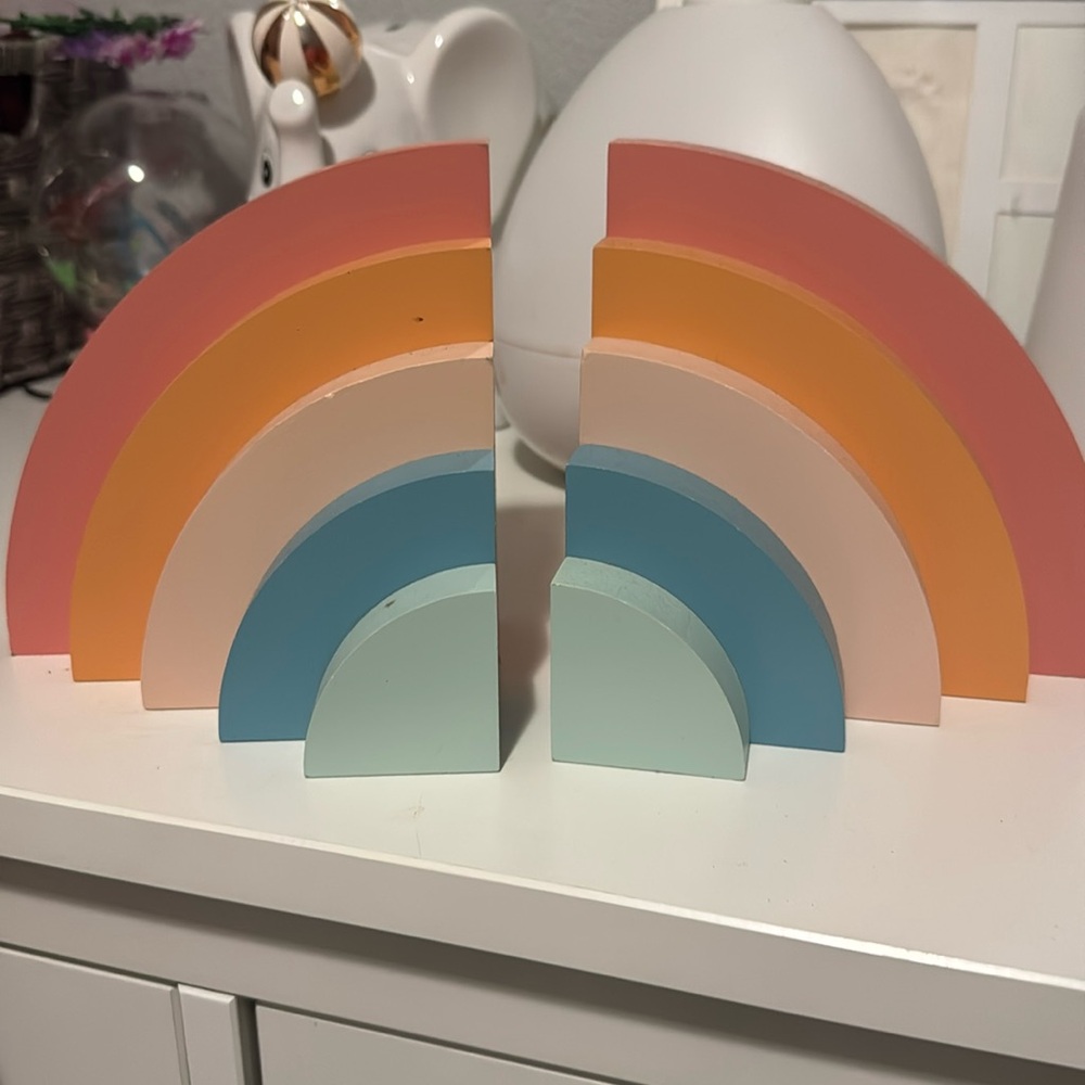 Wood rainbow book ends
